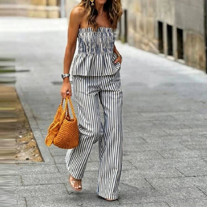Strapless Bra Backless - Completo Estivo a Righe per Vacanze,